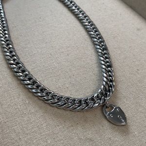 STELLA & DOT SILVER HEART LOCK NECKLACE